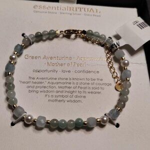 ESSENTIAL RITUAL GREEN AVENTURINE AQUAMIRINE BEADED BRACLET (NWT)